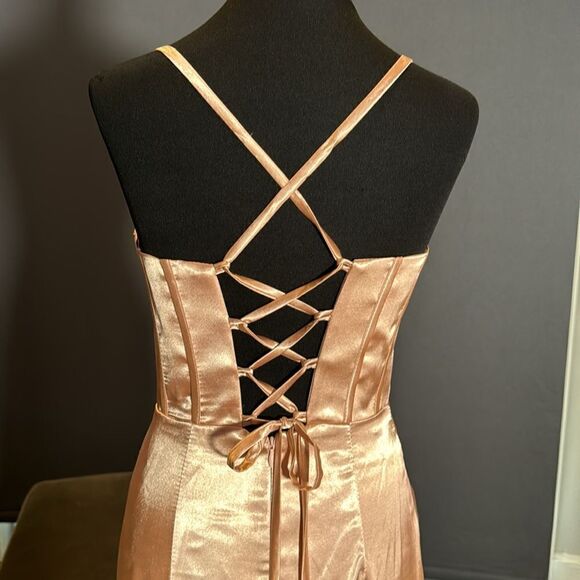 Women’s Full Length Prom Party Dress Criss Cross Straps Leg Slit Size 2 NEW - Picture 6 of 12